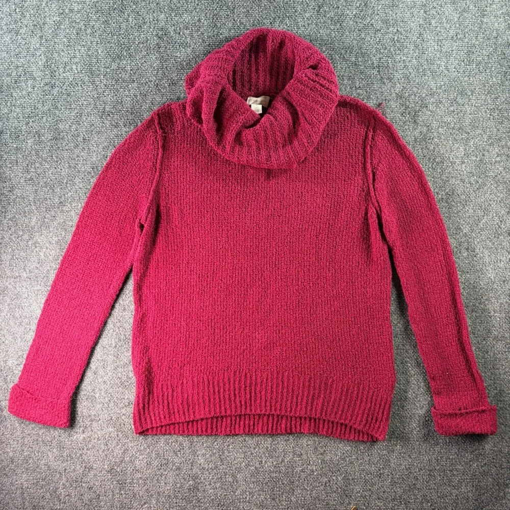 Caslon Sweater Womens Small Magenta Cowl Neck Textured Knit Cotton Blend Cozy